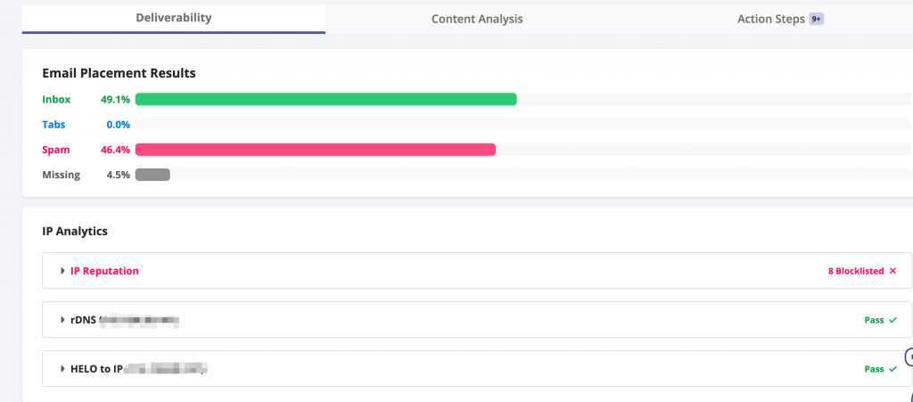 GlockApps 显示每个邮箱的结果